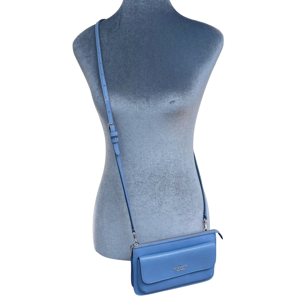 Kate Spade Crossbody Wallet Bag Blue Pebbled Leather Small